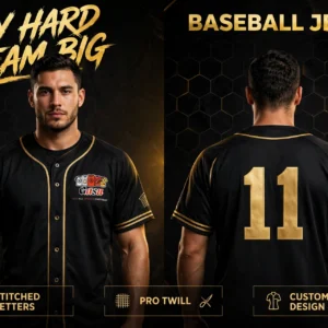Custom Black and Gold Baseball Jersey — GASU custom team uniform