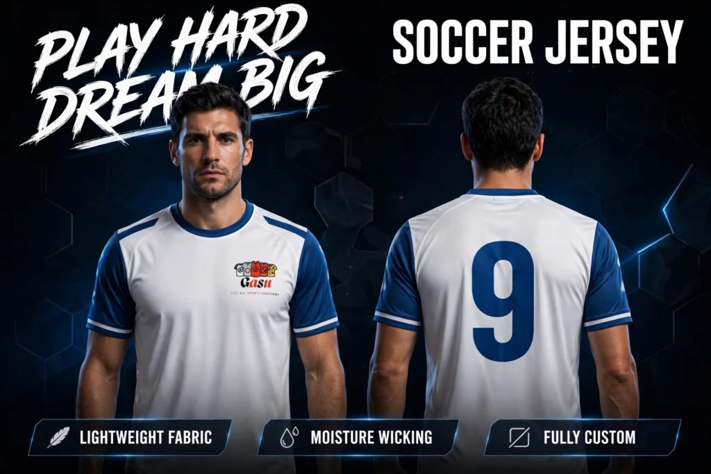 Custom White and Blue Soccer Jersey preview