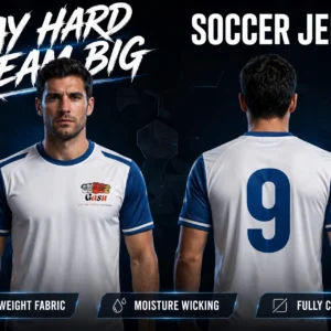 Custom White and Blue Soccer Jersey — GASU custom team uniform
