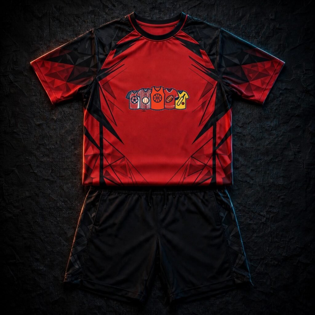 Custom youth basketball uniform set, red and black, GASU custom team uniform