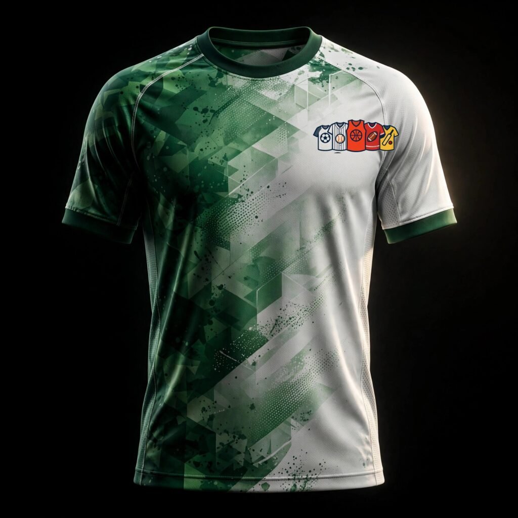 Custom sublimated soccer jersey, green and white gradient, GASU custom club kit